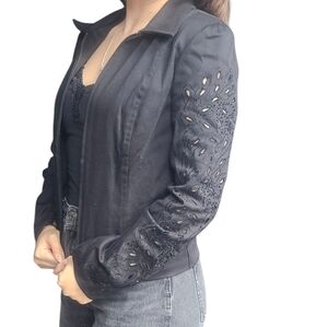 Vintage Joseph Ribkoff Trends Black Laser Cut Embellished Cotton Jacket Size 6